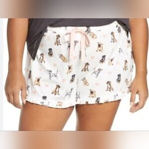 NWT PJ Salvage Dog & Heart Print Shorts Ivory Baclground With Ruffles SZ L